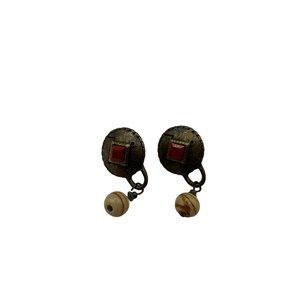 Tribal Design Hammered Disc with Drop Bead Pierced Earring Set